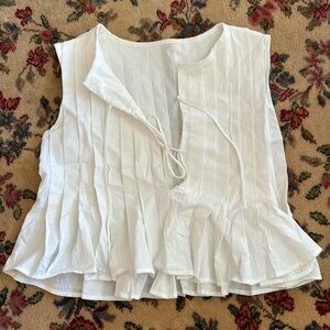 Linen bow tie ruffle sleeveless blouse